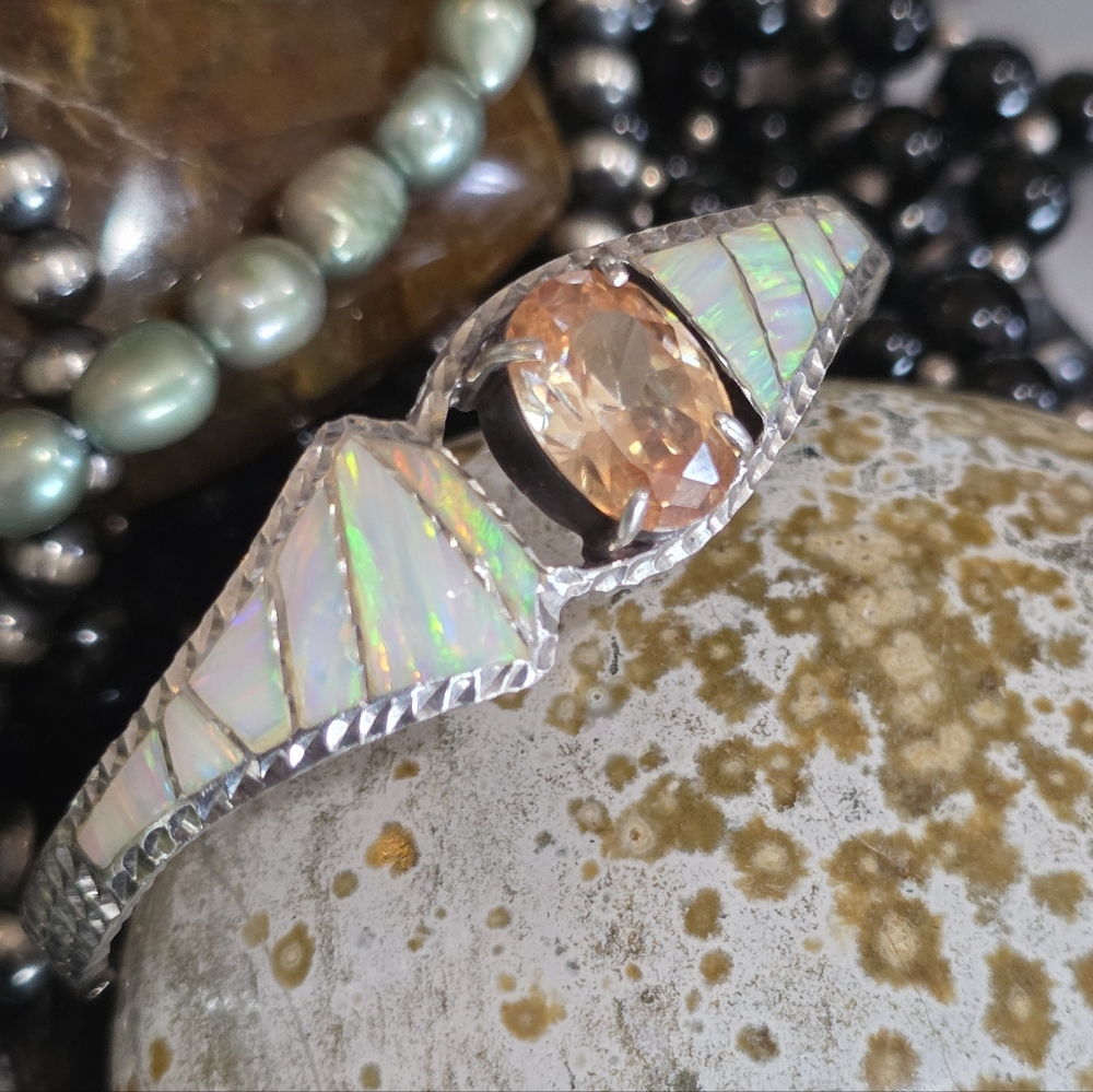Native Signed Opal Inlay with Citrine Braclet